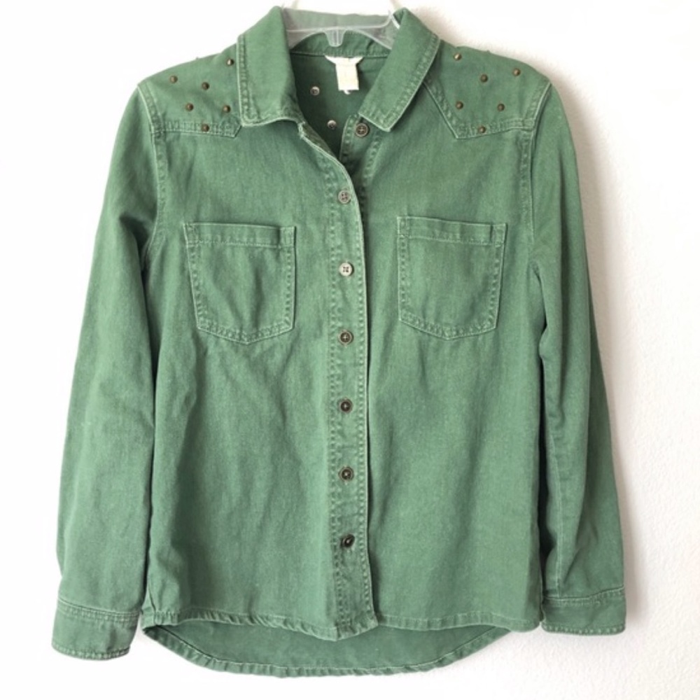 🍁Edgy olive green denim jacket! 🍁